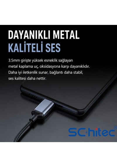 Schitec Type-c To 3.5mm Aux Dönüştürücü Adaptör Hifi Stereo Ses 10cm Siyah Hg/axt-02