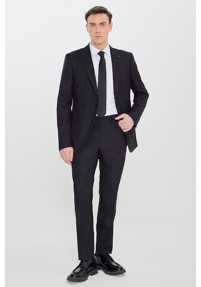 Altınyıldız Classıcs Erkek Sıyah Slim Fit Kırlangıç Yaka Çizgili Esnek Takım Elbise Siyah