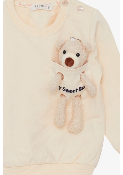 Breeze Kız Çocuk Sweatshirt Ayıcık Aksesuarlı 1.5-5 Yaş, Krem (556838369) Çok Renkli