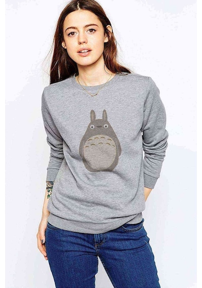 My Neighbor Komşum Totoro Baskılı Gri Kadın Sweatshirt (528301778)