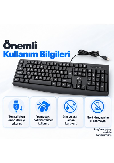 Aoc Kb120 Türkçe Q Usb Kablolu Sessiz Klavye Siyah