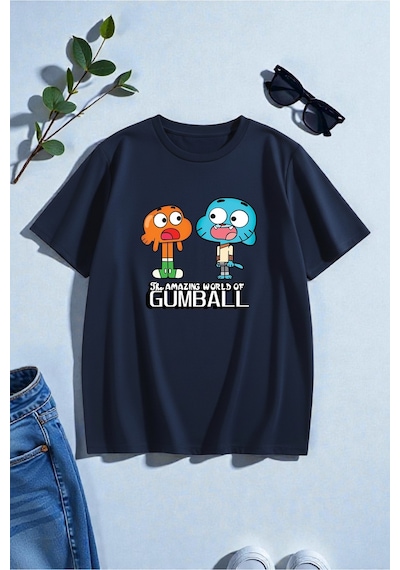 Uyguntarz Unisex Gumball Baskılı T-shirt Lacivert