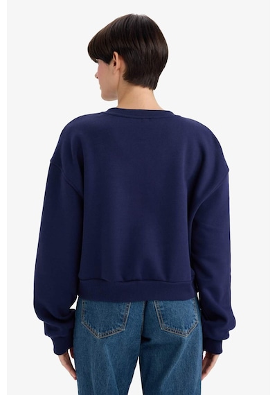 Defacto Boxy Fit Bisiklet Yaka İşlemeli Kalın Sweatshirt G2153ax25wnnv28 Lacivert