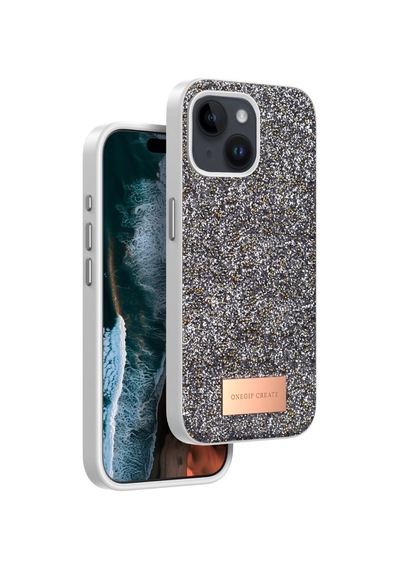 Onegif Apple iPhone Uyumlu iPhone 14 Bright Simli Kapak - Gümüş Renkli