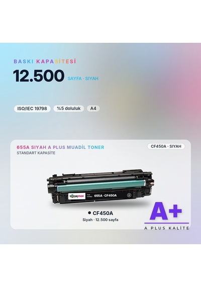 Hp 655a Cf450a Siyah Uyumlu Toner A Plus / Color Laserjet Enterprise M652 / M653 / Mfp M681 / M682