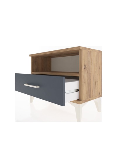 Arges Komodin Tek Raflı Tek Çekmeceli 60x30x48 Çam-antrasit Çam