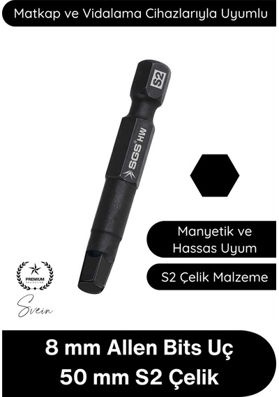 Allen 8 Mm Allen Bits Uç 5 Cm S2 Çelik Profesyonel Alyan Tornavida Ucu Manyetik Altıgen Vida Sökme