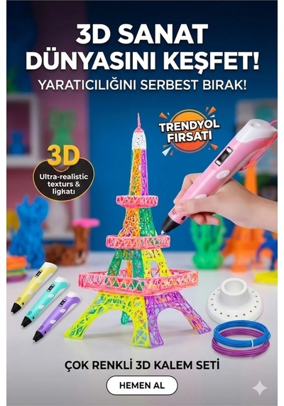 Eğitici 3 D Yazıcı Seti Pembe Renkli Filament Ve Dijital Ekran İle