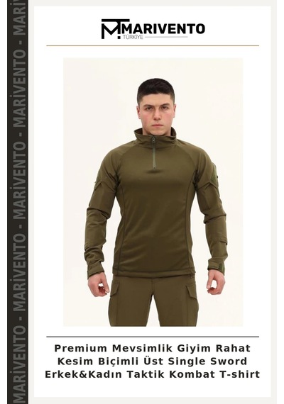 Marivento Premium Mevsimlik Giyim Rahat Kesim Biçimli Üst Single Sword Erkek&kadın Taktik Kombat T-shirt Çok Renkli