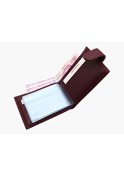 Westpolo Hakiki Deri Bol Şeffaf Kart Bölmeli Patlı Unisex Kartlık - Bordo Bordo