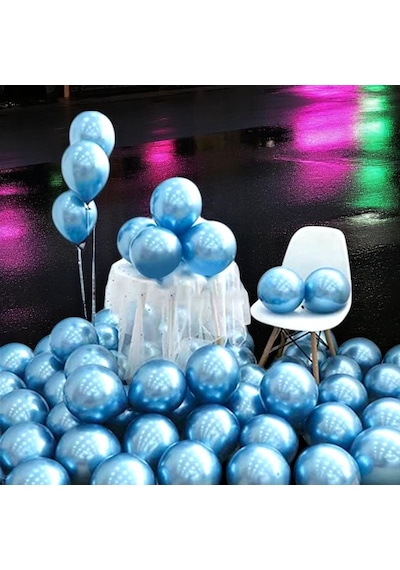 Ultra Yüksek Kalite 50 Adet Açık Mavi Krom Balon Aynalı Parlak Metalik Balon Krom Koyu Açık Balon MAVİ