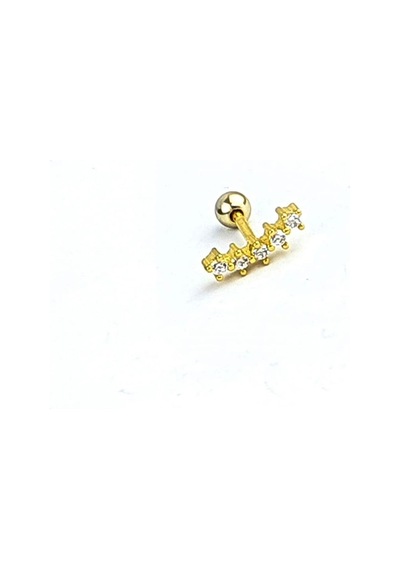 Zirkon Taşlı 925ayar Gümüş Üzerine Altın Kaplama Tragus Kıkırdak Piercing Altın
