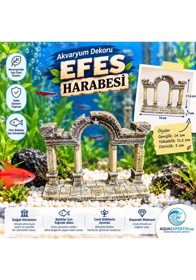 Akvaryum Dekoru - Efes Harabeleri - Salınım Yapmaz - Balıklar İçin Güvenli