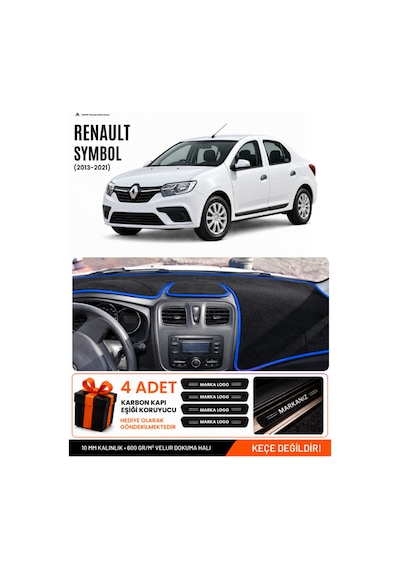 Renault Symbol Uzun Tip.2 2013-2021 Uyumlu Torpido Örtüsü, Torpido Kılıfı - Siyah-mavi - Re016