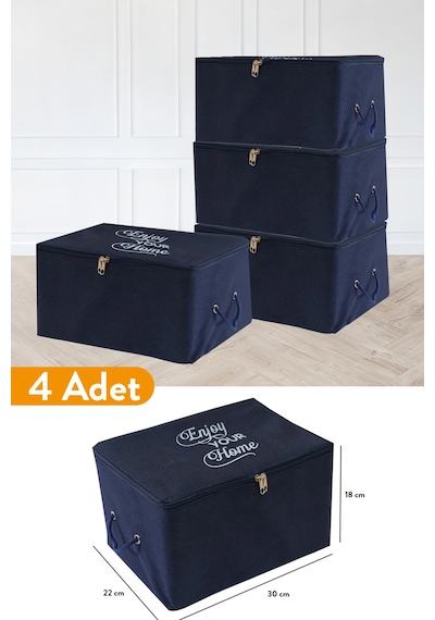 Serstil 4 Adet - Mini Boy Baskı Detaylı Lacivert Hurç 30 X 22 X 18 Cm