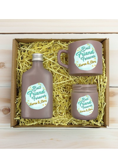 Bk Gift Kişiye Özel İsimli Dtf Best Friend Temalı Mat Gri Kahve Fincanı & Kolonya & Mum Hediye Seti-2, Arkadaşa Hediye, Doğum Günü Hediyesi Kobitmeyen
