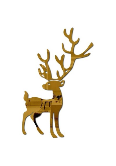 Geyik002 Model Modern Tasarım Mdf Üzeri Akrilik Duvar Dekorasyon Ürünleri Gold Renk 25 Cm