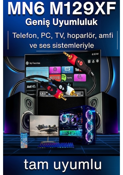 Mn6 M129xf Rca Kablosu/3 Metre-a+kalite-3.5mm/aux Ses Kablosu-2rca Ses Kablosu-ses Sistemi Uyumlu
