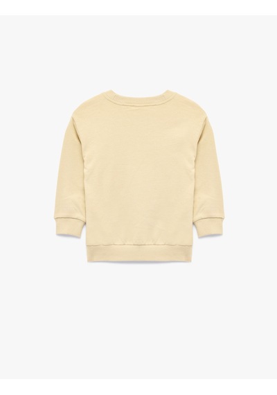 Koton Baskılı Şardonlu Pamuklu Bisiklet Yaka Uzun Kollu Sweatshirt Bej 7wmb10125tk Ekru