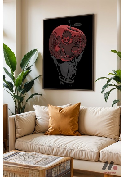 Death Note Elma Anime Poster, Siyah Çerçeveli Duvar Tablosu - Anime Severlere Özel Hediye