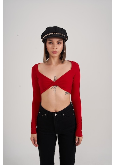 Holly Lolly Crop Model Uzun Kol Walery Bluz Kırmızı
