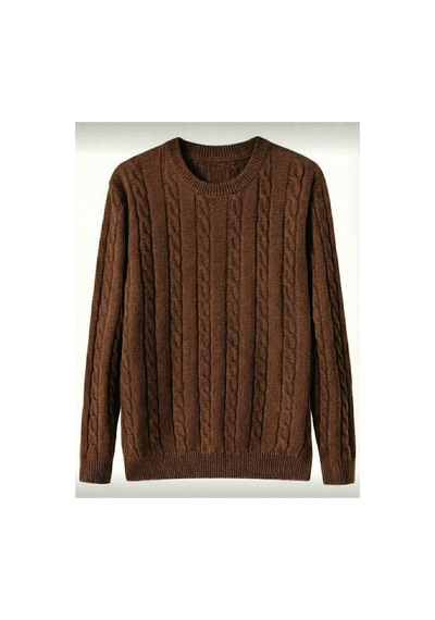 Cool Tarz Erkek Bisiklet Yaka Slim Fit Saç Örgülü Triko Kazak Kahverengi Kahverengi