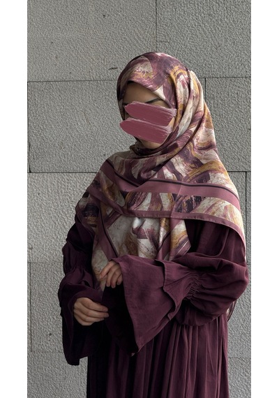 Qalortex Scarf Pamuklu Soft Fırça Desen Eşarp-gül Kurusu