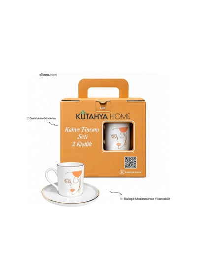 Kütahya Home Delice 2 Kişilik Porselen Türk Kahvesi Fincan Takımı, 4 Parça Lüks Kahve Seti, Altın Yaldızlı Kenarlı Ve Çiçek Motifli, Özel Çanta Kutulu Çok Renkli