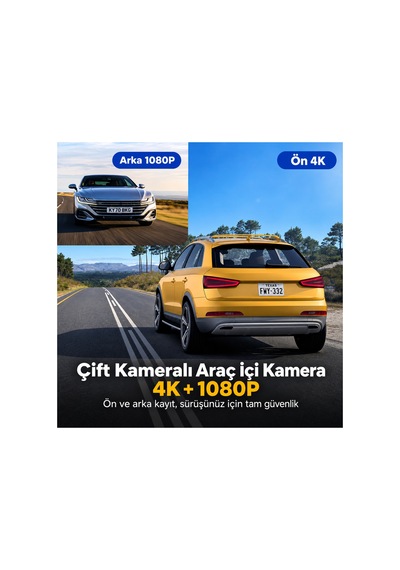 4k Wifi Araç Kamerası Ön 4k Arka 1080p Uygulama Kontrollü Park Kiti Hediye 7/24 Kayıt