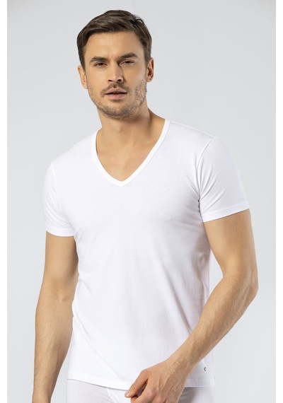 Cacharel V Yaka Kısa Kollu T-Shirt Fanila - 536858072