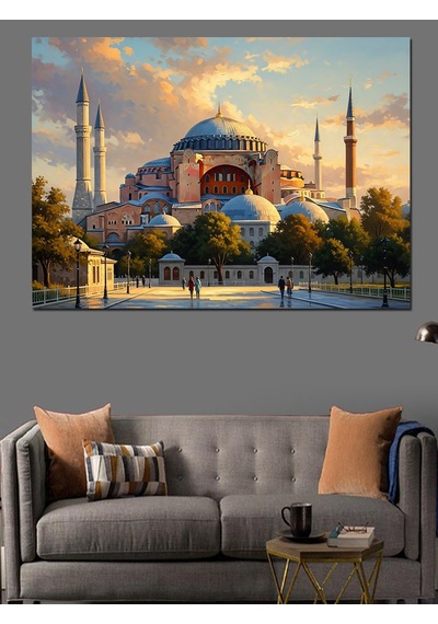 Gün Batımında Sultanahmet Camii Silüeti Dekoratif Kanvas - Mdf Ahşap Tablo