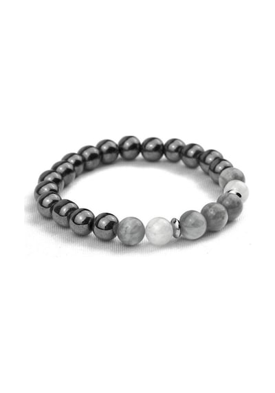 Alnis Atelier Hematit, Ay Taşı ve Jasper Doğal Taş Kadın Erkek Bileklik - 8 mm, Elastik