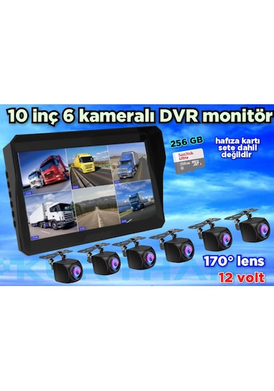 Qled 10'' Dvr Monitör 6 Adet 170 Derece Balık Gözü Kamera 12v