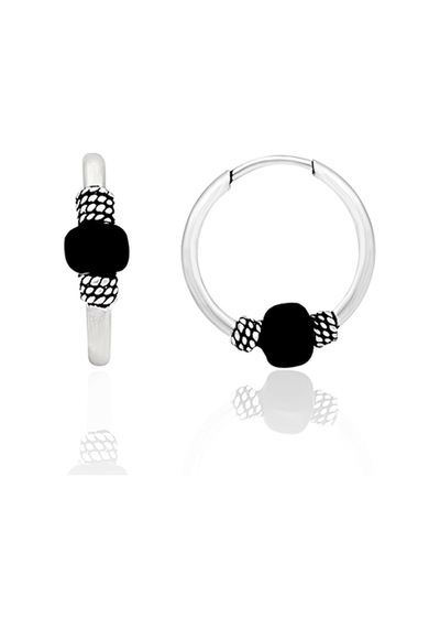 925 Ayar Gümüş Oniks Taşlı 13 Mm Halka Küpe Modeli St251