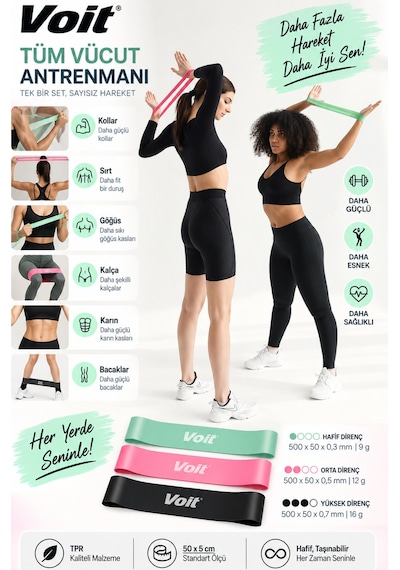 3’lü Loop Direnç Bandı Seti Pilates ve Fitness Egzersiz Lastiği