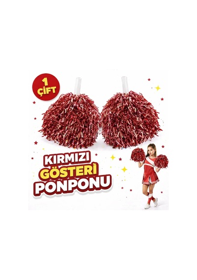 1 Çift 2 Adet Kırmızı Renk 23 Nisan 19 Mayıs 29 Ekim Okul Gösteri Ponponları Ekstra Dolgun