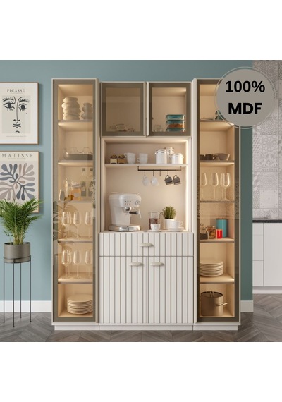 Almira Kahve Köşesi Dolabı %100 Mdf Temperli Cam Hazır Mutfak Dolabı Aytaşı