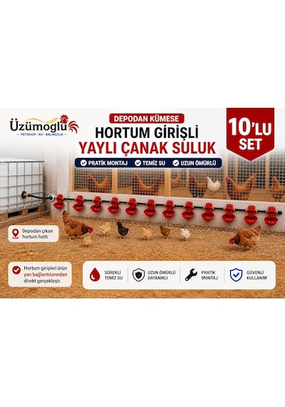10 Adet Hortum Girişli Yaylı Çanak Suluk Otomatik Tavuk Civciv Suluk Sistemi