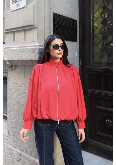Kechi Woman Linda Twill Kumaş Çift Fermuarlı Astarlı Ceket Kırmızı
