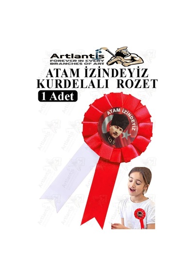 Atam İzindeyiz Atatürk Kurdelalı Rozet 1 Adet Kırmızı Beyaz Yaka Rozeti Çocuk Bayram Etkinlik 15 Cm Kokart
