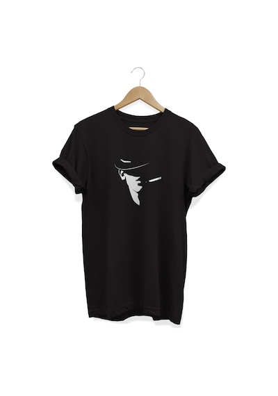 Sigara Baskılı Siyah T-shirt Kadın Siyah