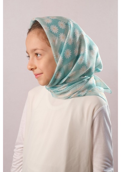 Hürrem Bone Somon Dijital Baskılı Çocuk Tesettür Eşarp Pamuk Polyester Papatya Desenli 6003 39 Somon