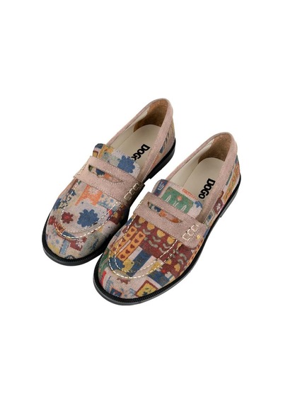 Kadın Vegan Deri Krem Loafer - Anatolian Patterns Tasarım Çok Renkli