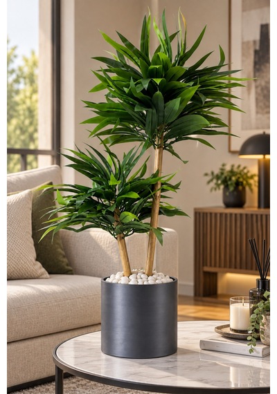 75 Cm Yapay Bambu Metal Saksı 30x30 Dekoratif Ağaç Yeşil
