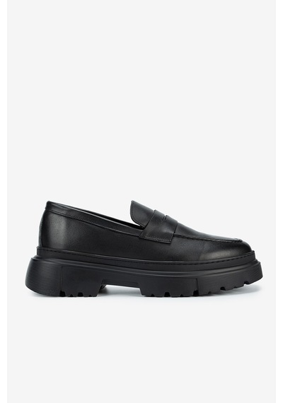 Lofer Erkek Deri Eva Tabanlı Bantlı Klasik Loafer Siyah