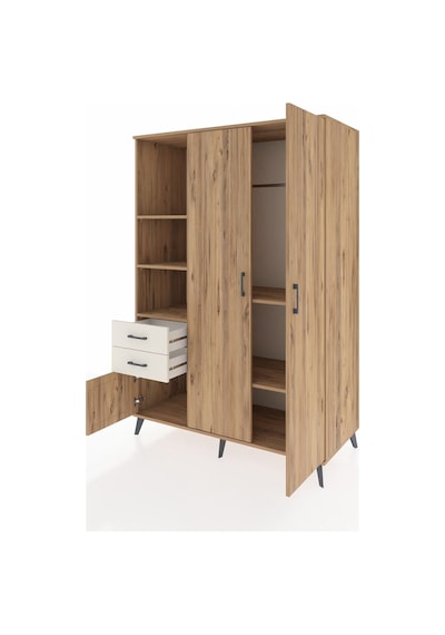 Kronos Dolap 5 Raflı 2 Çekmeceli Tek Askılı 132x59x195 Çam-ça... Çam