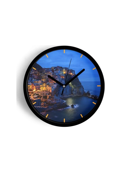 İtalya'daki Amalfi Sahili Doğa Manzara Modern Duvar Saati - 25cm - Önü Camlı Siyah Kasa-jh0562 Siyah