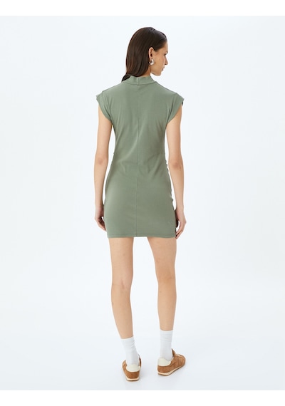 Koton Kap Kol Dik Yaka Slim Fit Mini Elbise Haki 5sak80090ek