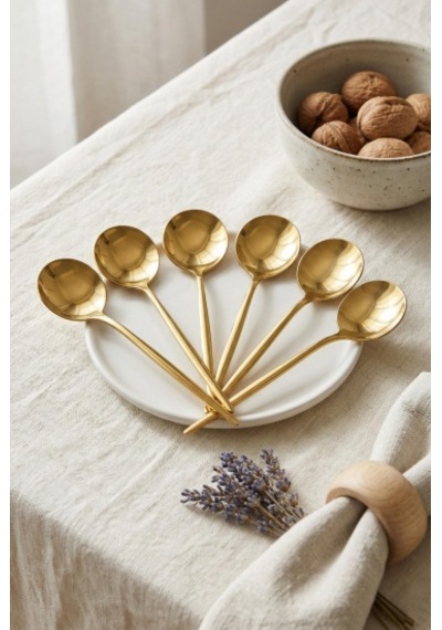 6'lı Lüks Gold Paslanmaz Çelik Tatlı Kaşığı Seti 16 Cm Diğer