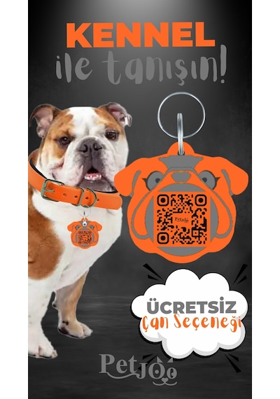 Petjoo 16.Kennel Gri-Turuncu Qr'lı Köpek Künyesi